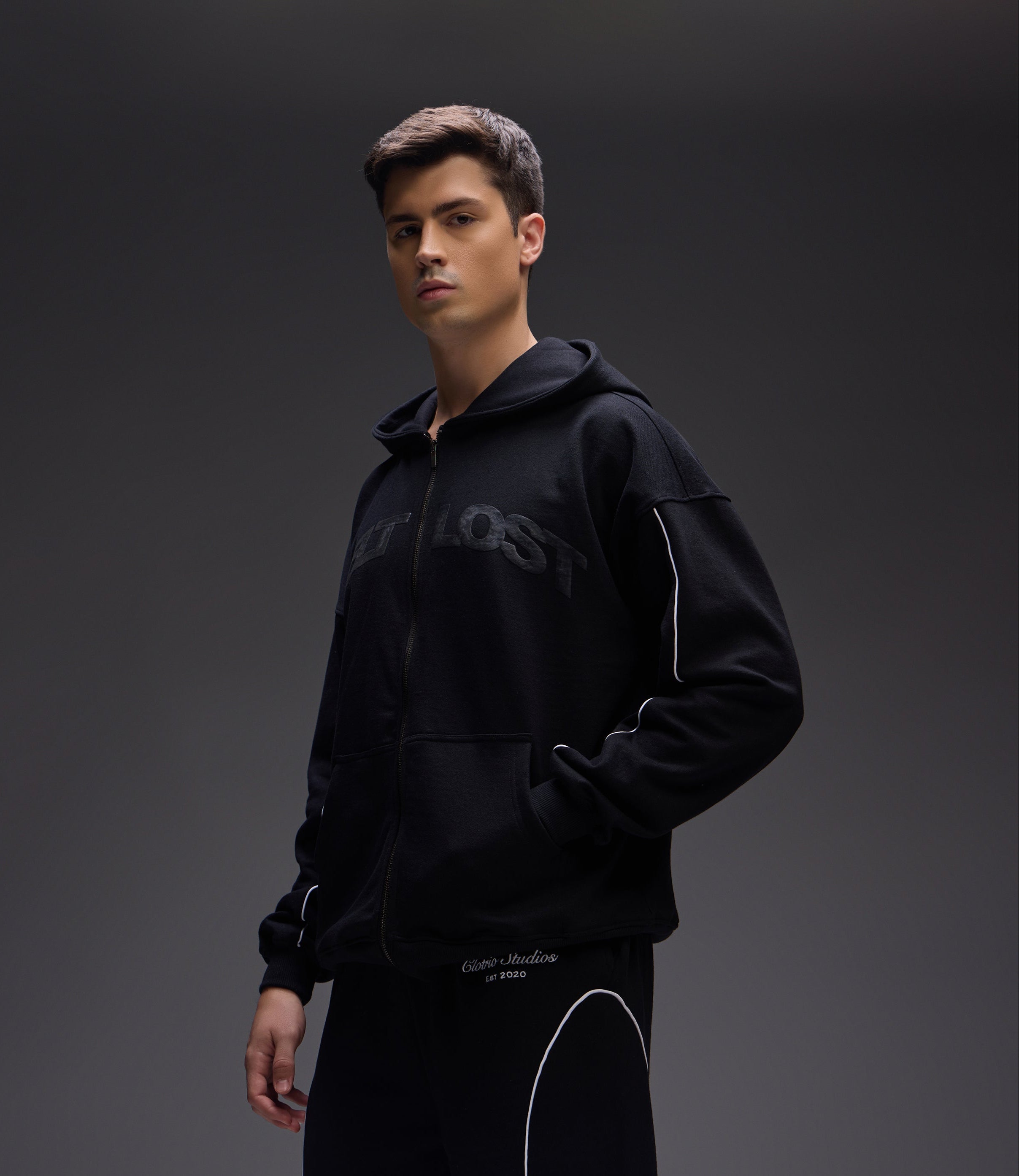 Felt Lost Black Zipper Hoodie