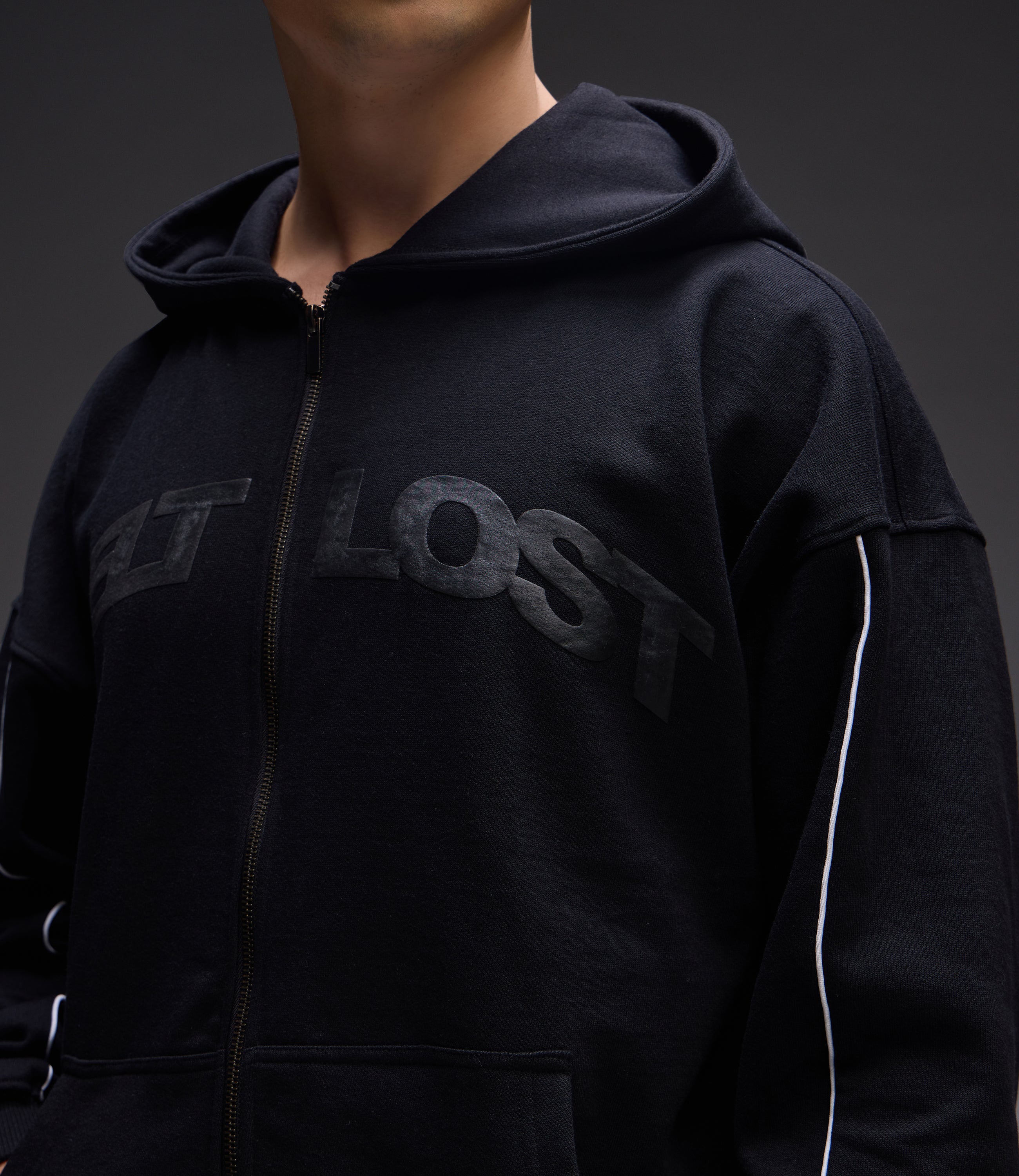 Felt Lost Black Zipper Hoodie