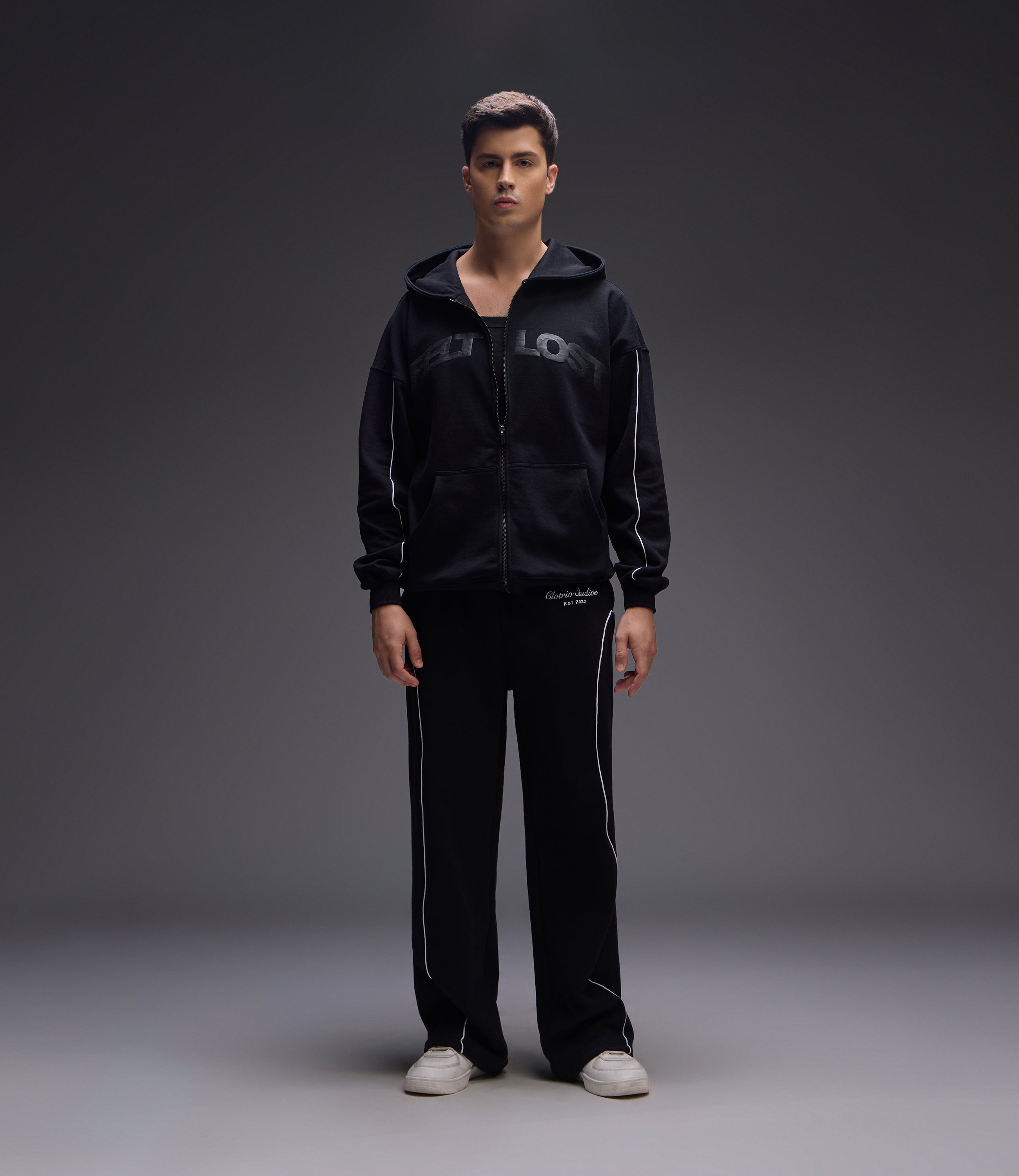 Felt Lost Black Zipper Hoodie