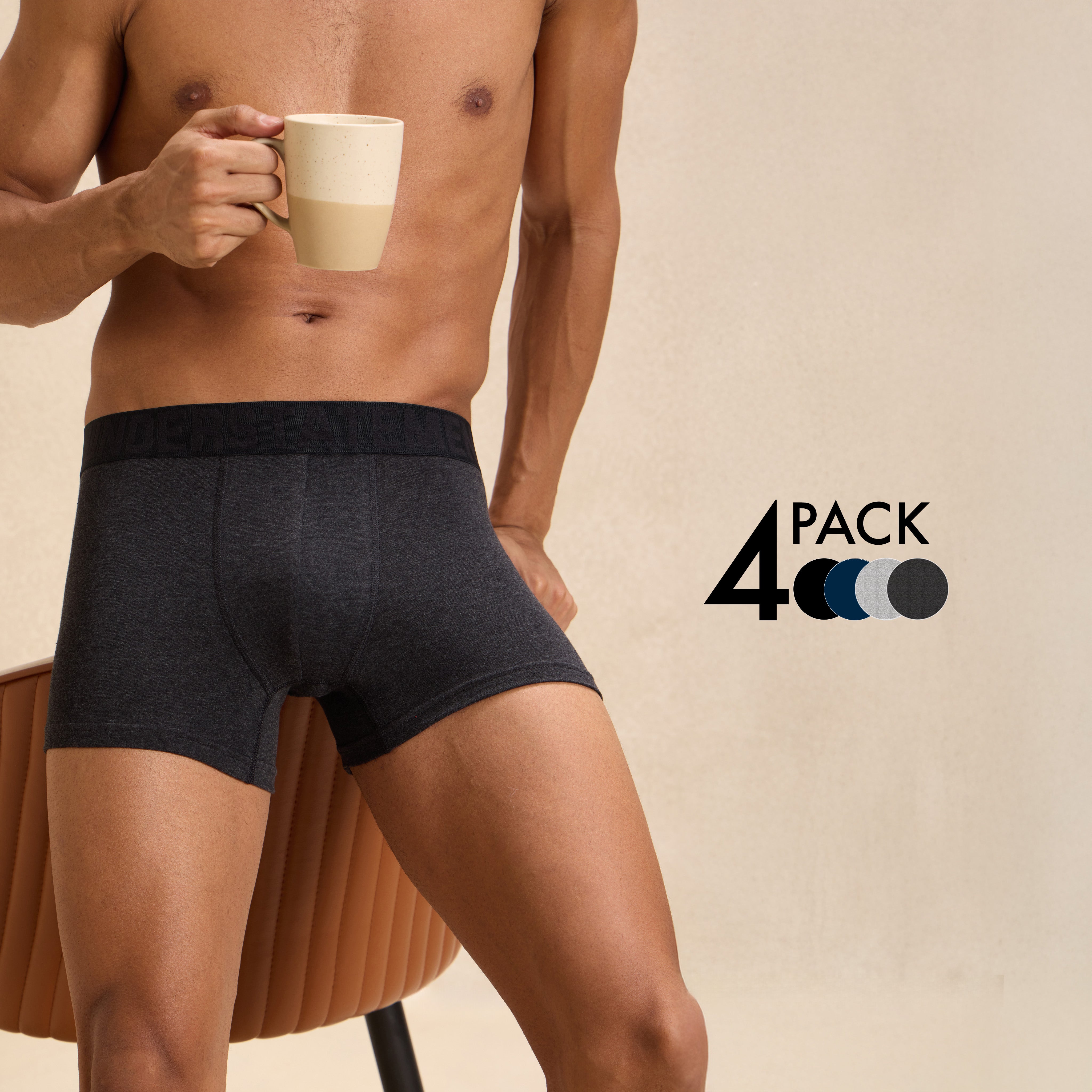 Understatement - Men's Antibacterial, 4-Way Stretch Trunks (PACK OF 4)