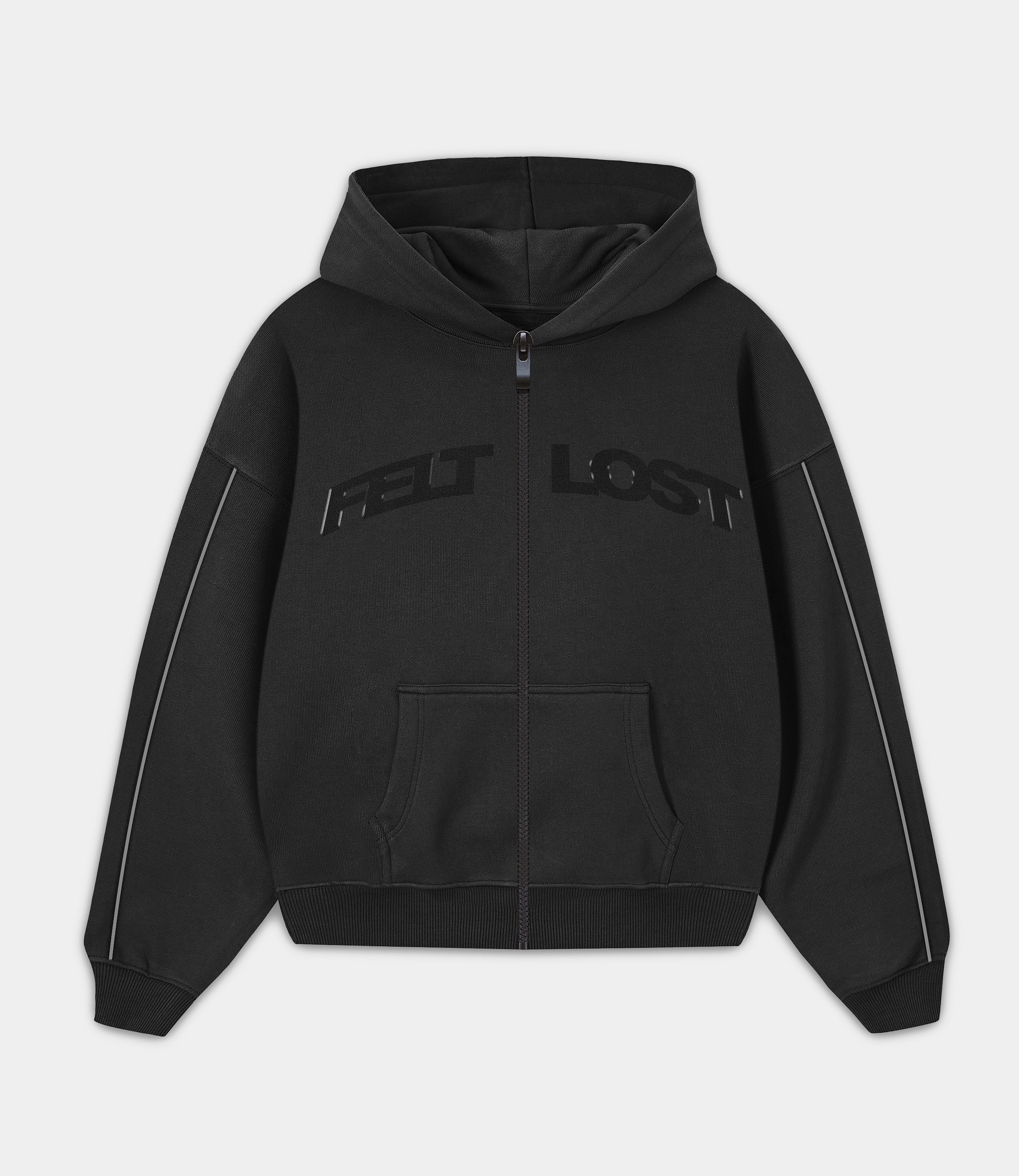 Felt Lost Black Zipper Hoodie