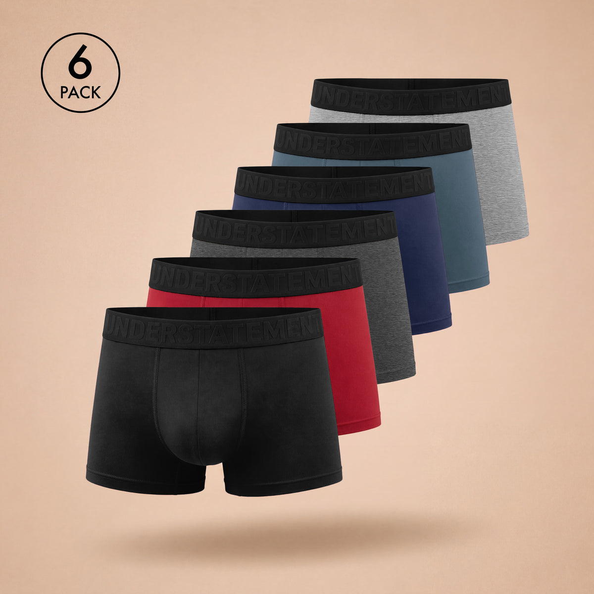 Understatement™ - Men's Antibacterial, 4-Way Stretch Trunks (PACK OF 6)