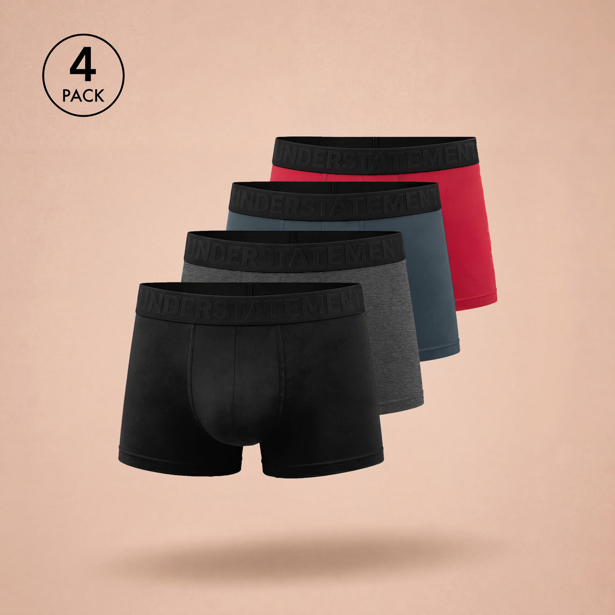 Understatement™ - Men's Antibacterial, 4-Way Stretch Trunks (PACK OF 4)