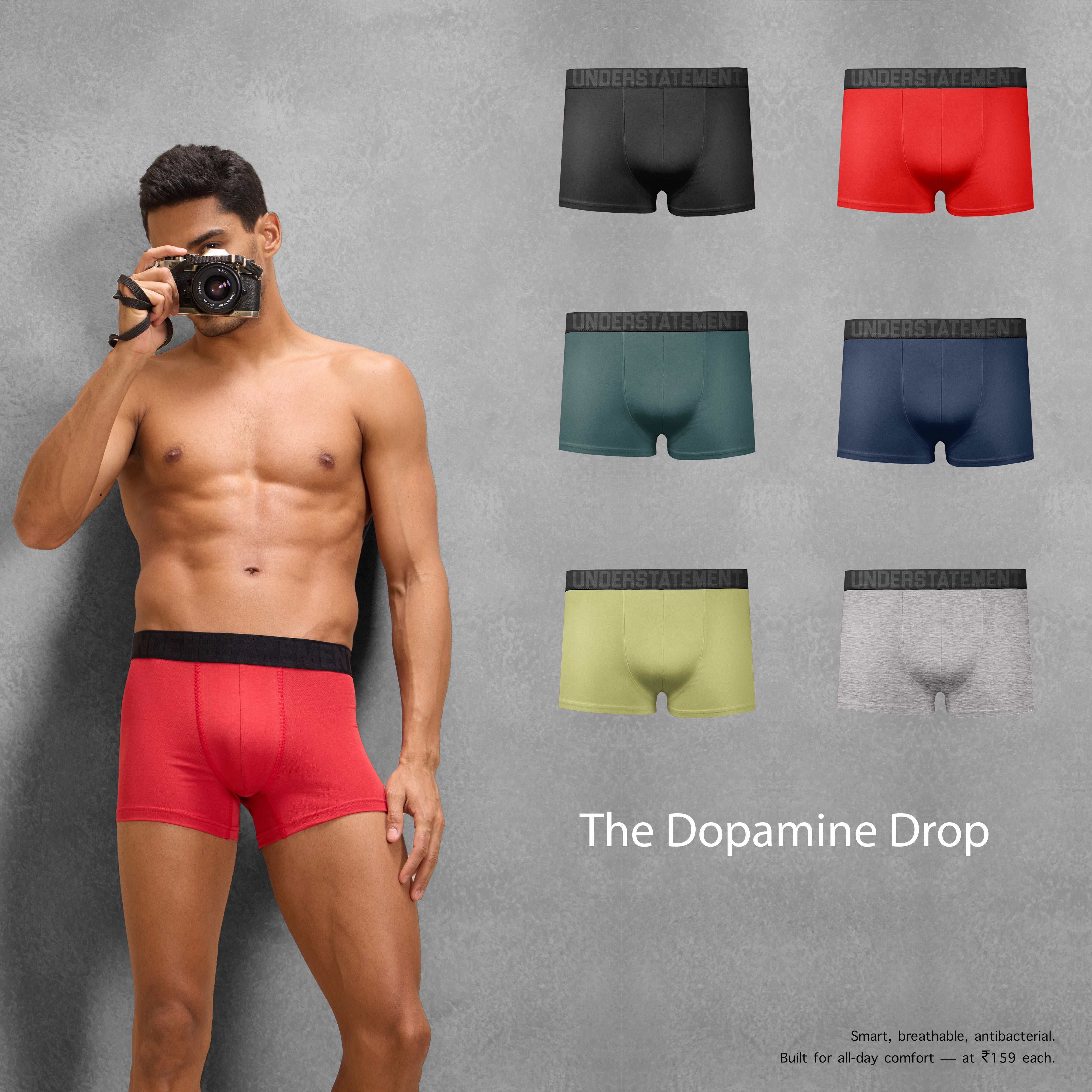 Understatement - Men's Antibacterial, 4-Way Stretch Trunks (PACK OF 6)