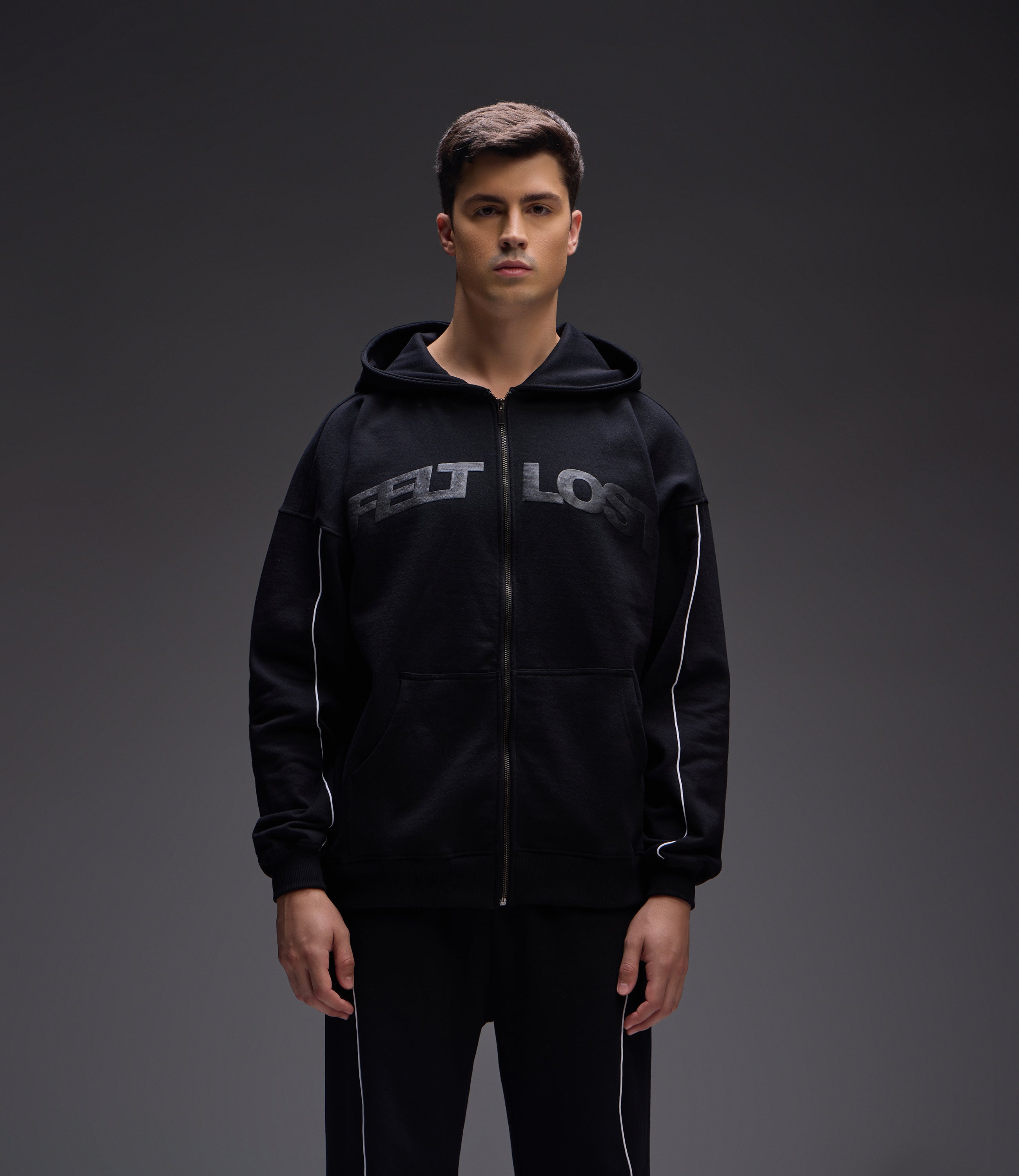 Felt Lost Black Zipper Hoodie