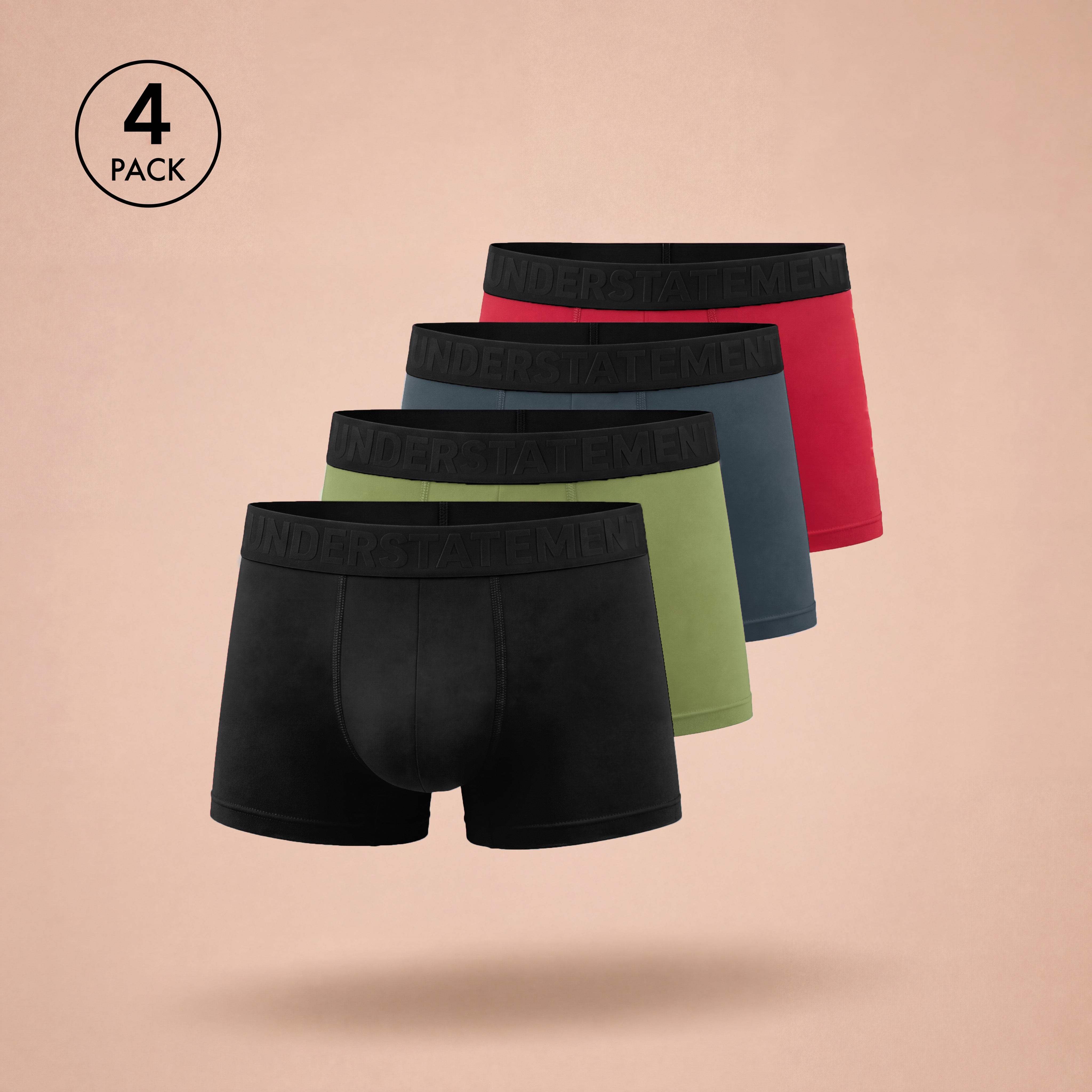 Understatement™ - Men's Antibacterial, 4-Way Stretch Trunks (PACK OF 4)