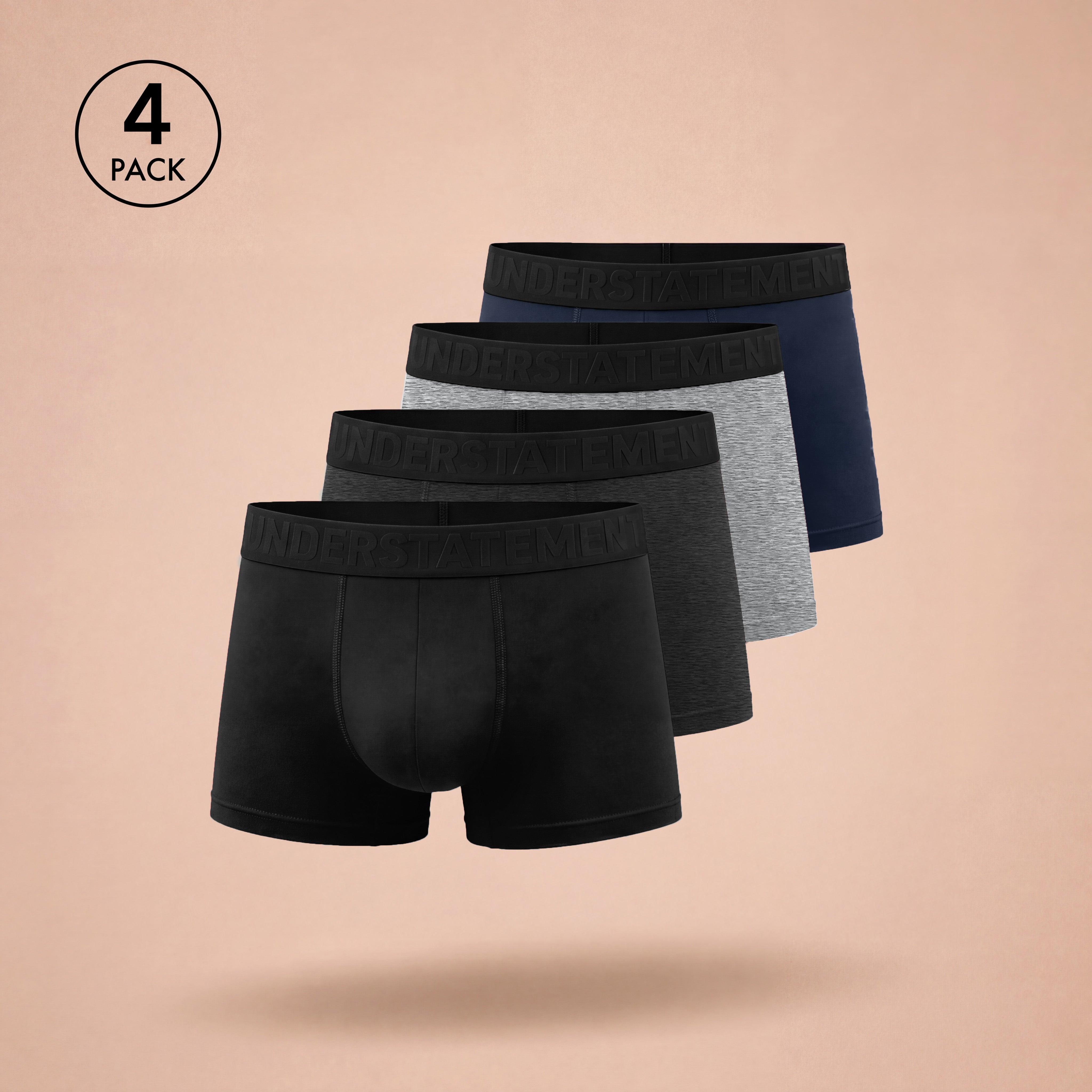 Understatement - Men's Antibacterial, 4-Way Stretch Trunks (PACK OF 4)