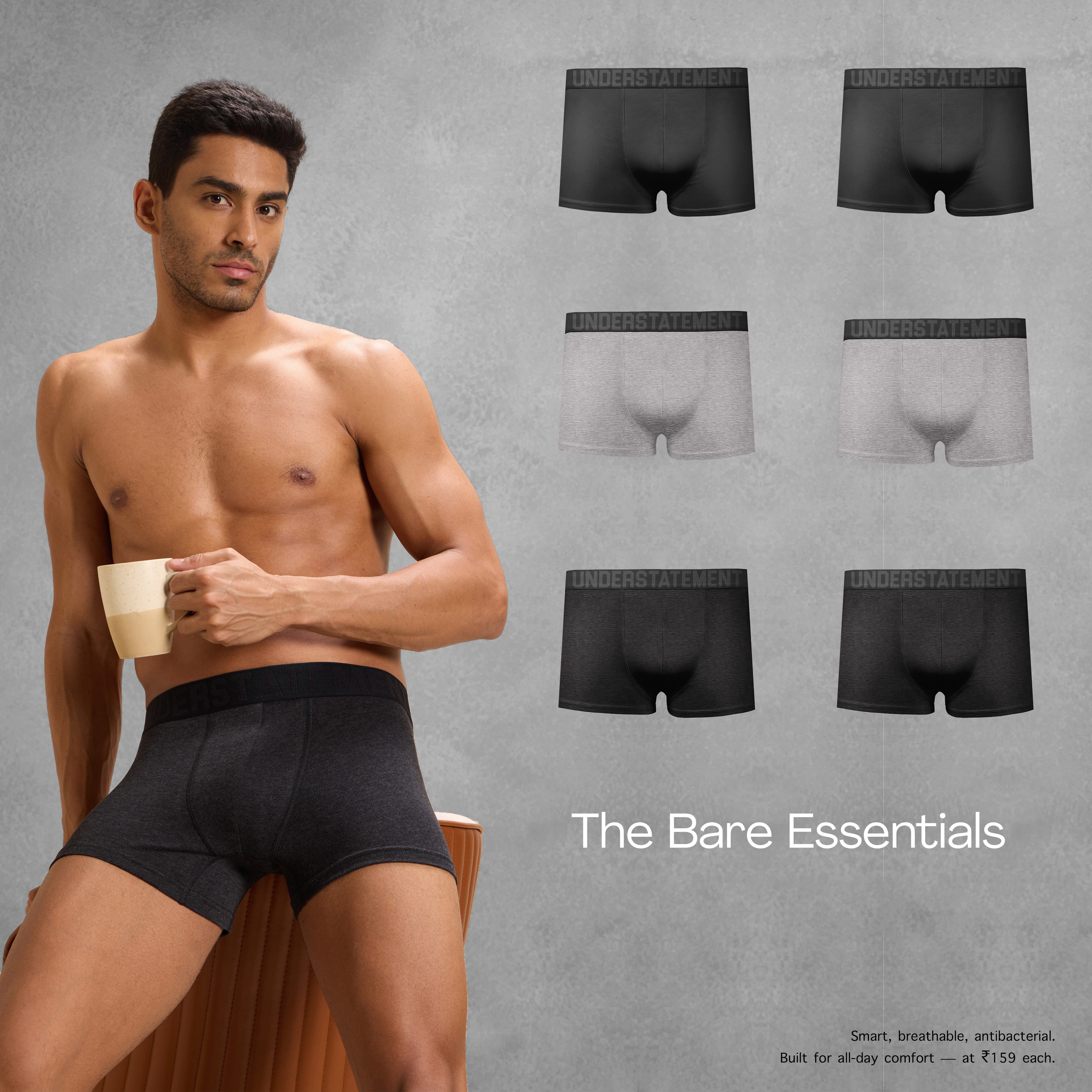 Understatement - Men's Antibacterial, 4-Way Stretch Trunks (PACK OF 6)
